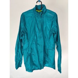 (V) Brooks Women's  windbreaker jacket ultra lightweight running teal sz L